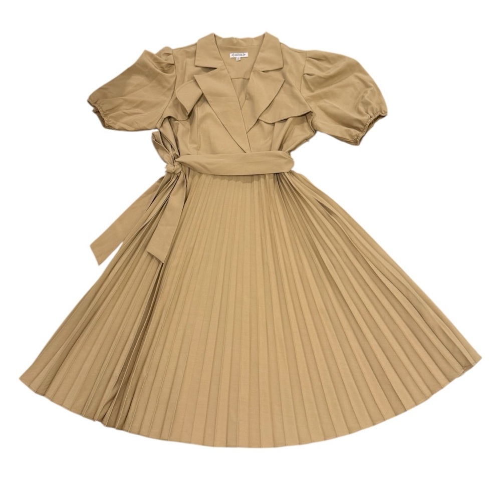NWT Nanette Lepore Sz 16 Camel Pleated Skirt Midi Wrap Dress - Removable Belt